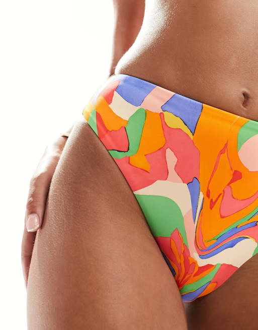ASOS DESIGN mix and match high leg high waist bikini bottom in vibrant abstract print, 4 of 4