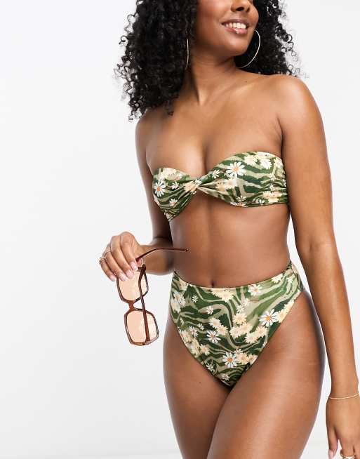 ASOS DESIGN mix and match high leg high waist bikini bottoms in animal daisy print ASOS