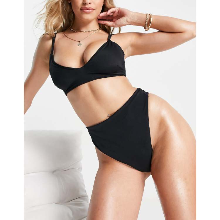 ASOS DESIGN Tall mix and match high leg high waist thong bikini bottom in  black