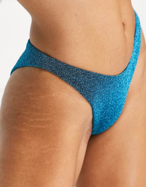 ASOS DESIGN mix and match high leg hipster bikini bottoms in blue glitter, 4 of 4