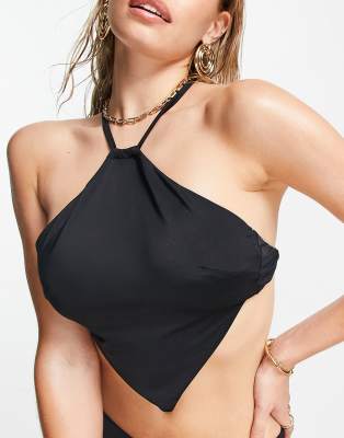 ASOS DESIGN mix and match high neck cross back bikini top in black 