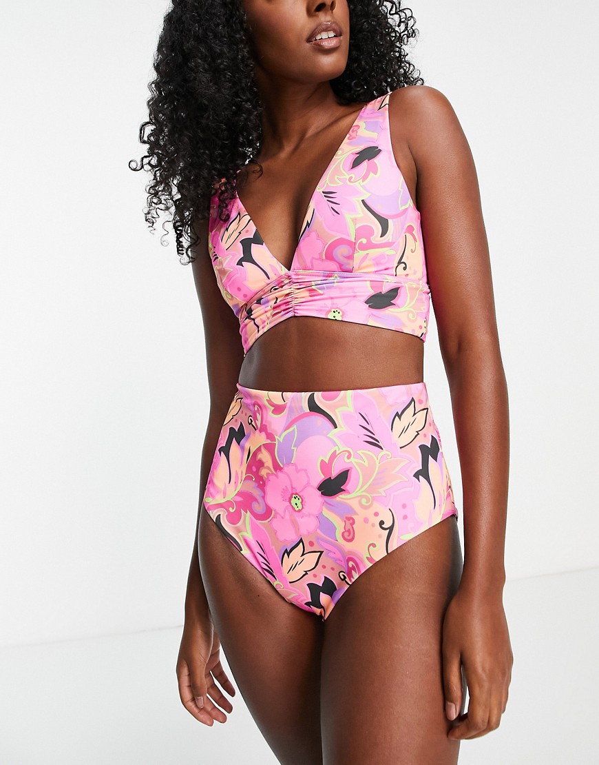 ASOS DESIGN mix and match high waist bikini bottom in bold floral print-Multi