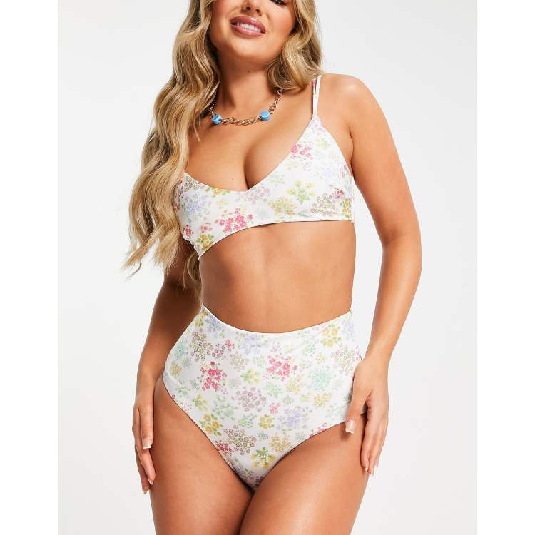 Floral bikini hot sale high waisted