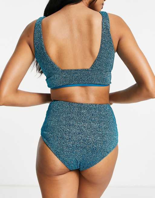 ASOS DESIGN mix and match high waist bikini bottoms in blue