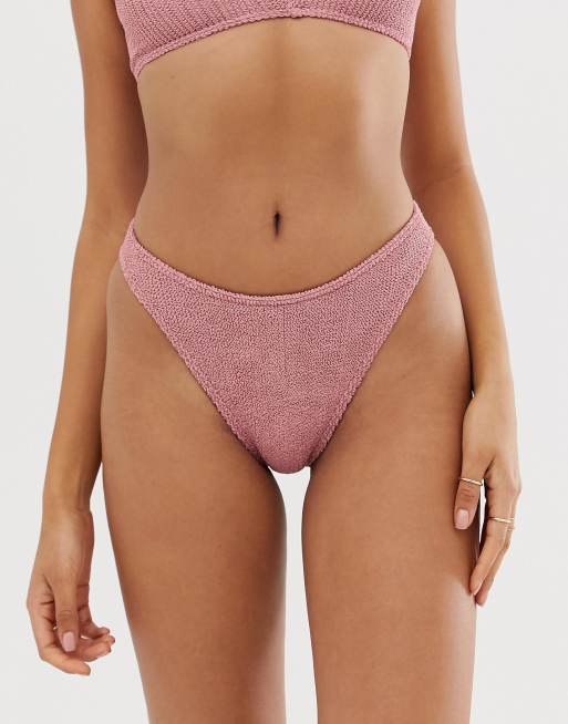 Asos Design Mix And Match Hüft Bikinihose In Glänzendem Rosé Und Crinkle Optik Asos 4323