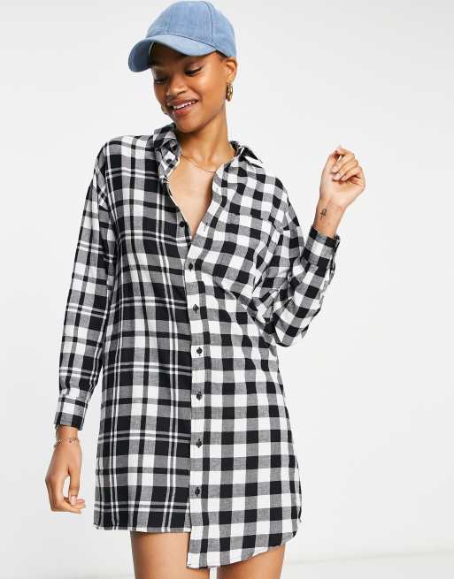 ASOS DESIGN – Mix and Match – Kariertes Mini-Hemdkleid in Schwarz-Weiß