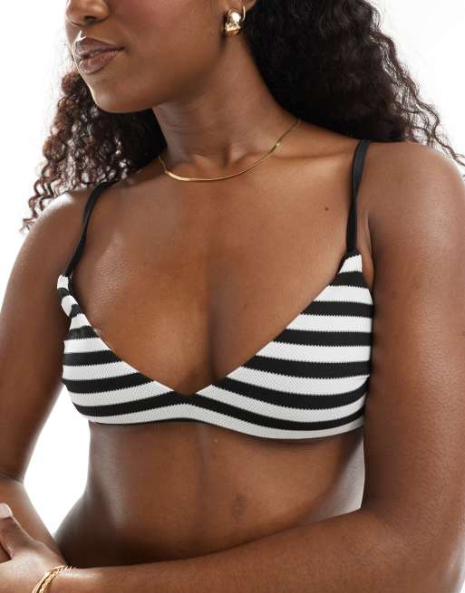 ASOS DESIGN – Mix and Match – Kurz geschnittenes Bikinioberteil in Schwarz-Weiß mit Streifen