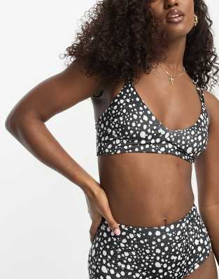 ASOS DESIGN - Mix and Match - Kurz geschnittenes Bikinioberteil mit Riemchendetail und Tupfenmuster in Schwarz-Weiß-Bunt