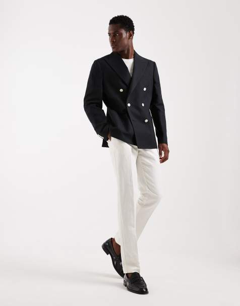 ASOS DESIGN Mix and Match linen rich slim double breasted black suit - view 1