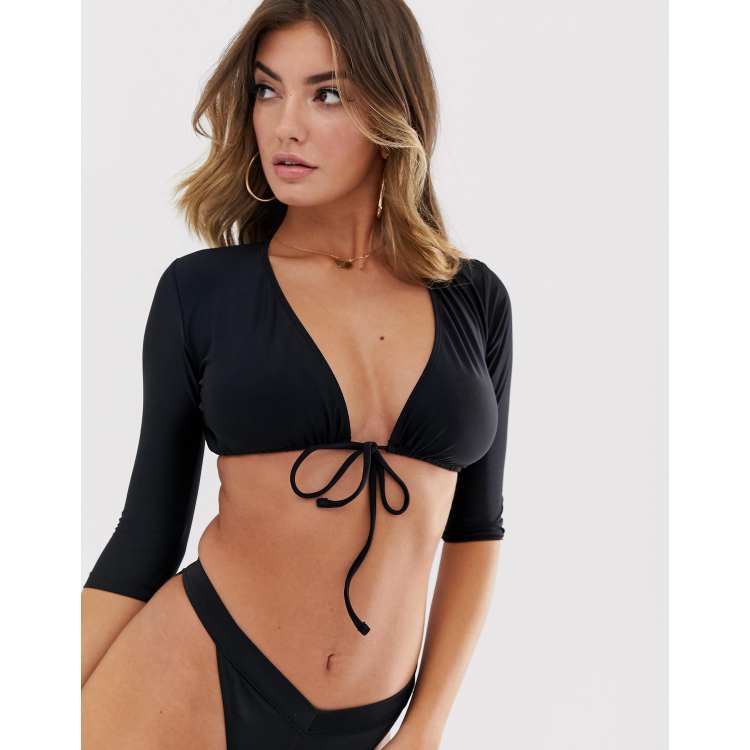 Black Bow Front Tshirt Bikini Top