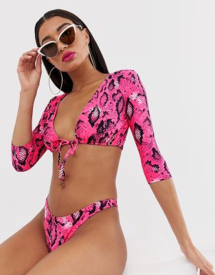 asos neon pink bikini