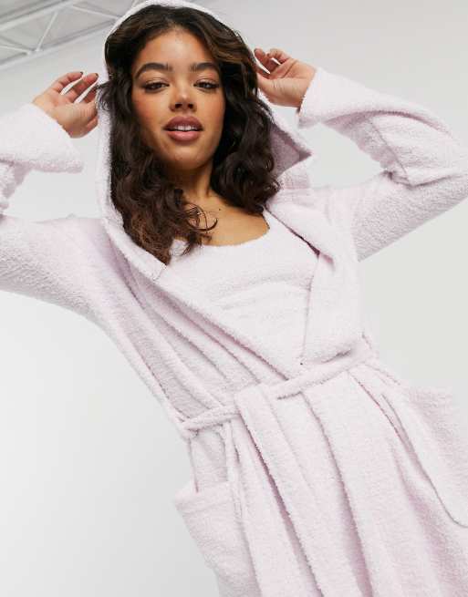 ASOS DESIGN mix and match lounge fluffy maxi robe in pink