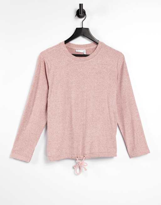 ASOS DESIGN mix and match lounge super soft rib sweatshirt with channelling in dusky pink