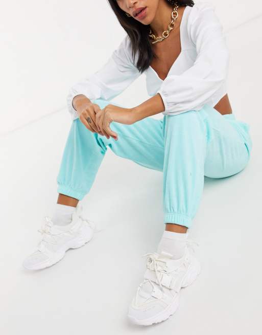 ASOS DESIGN mix & match lounge terrycloth cropped tee & sweatpants set in blue, 3 of 3