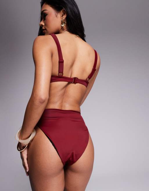 ASOS DESIGN - Mix and Match - Maya - Slip bikini sgambati a vita alta bordeaux, 2 di 4