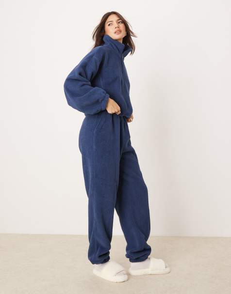 ASOS DESIGN mix and match microfleece set in dark blue - view 1