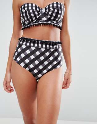 high waisted bikini with pom poms