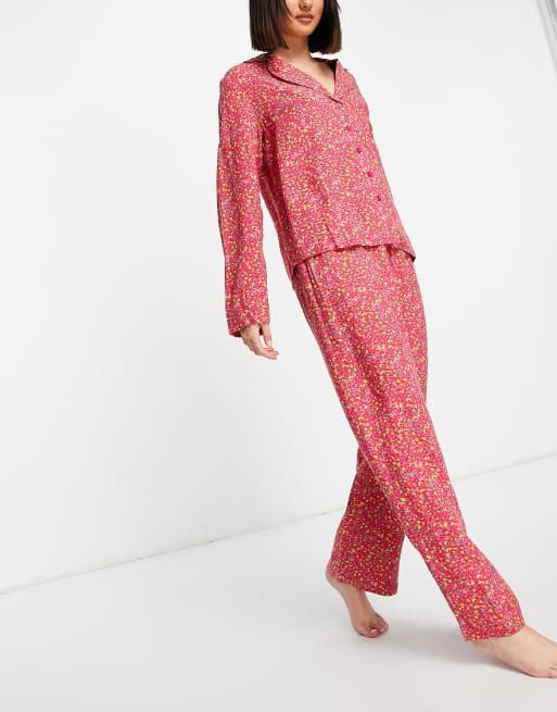 ASOS DESIGN mix and match modal ditsy floral pants in red and pink