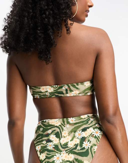 Tie Back Seamless Bandeau Set, Tropical Print