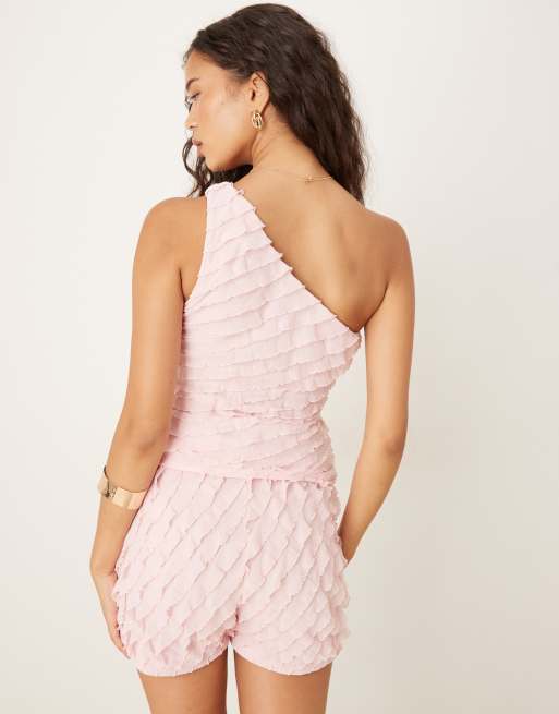 ASOS DESIGN – Mix and Match – Oberteil in Babyrosa mit gerafftem One-Shoulder-Träger und Rüschen, 4 von 4