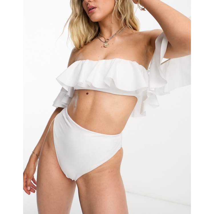 White off the cheap shoulder swim top