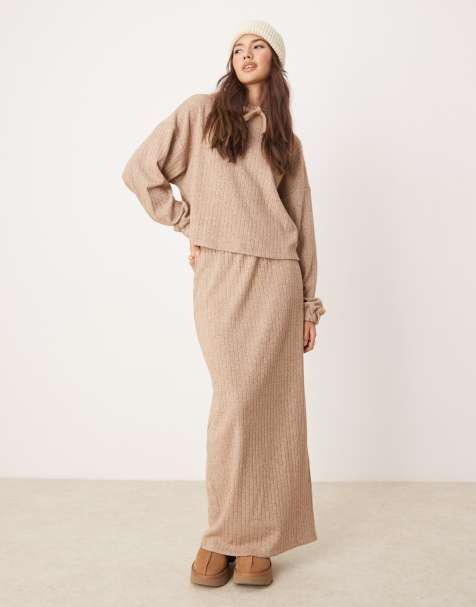 ASOS DESIGN mix and match ribbed lounge set in brown - view 1