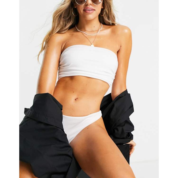 ASOS DESIGN mix and match ruched longline bandeau bikini top in white