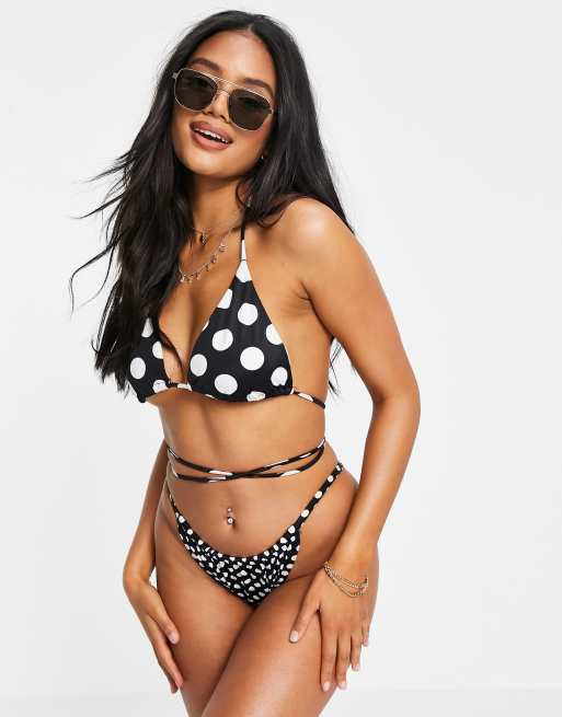 ASOS DESIGN – Mix and Match – Schwarz-weiß gepunktete Tanga-Bikinihose, 4 von 4