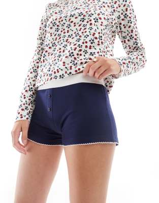 ASOS DESIGN - Mix and Match - Shorts in Marineblau mit freiliegendem Bund und Picot-Besatz