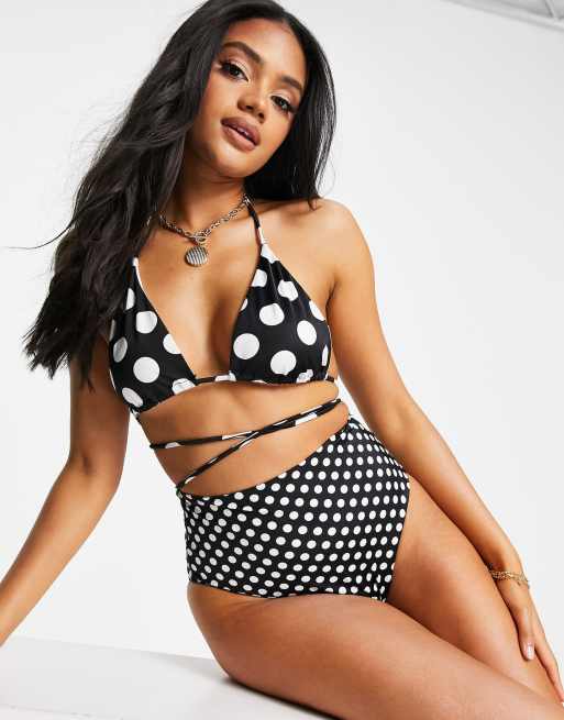 ASOS DESIGN - Mix and Match - Slip bikini a vita alta con stampa a pois monocromatica, 4 di 4