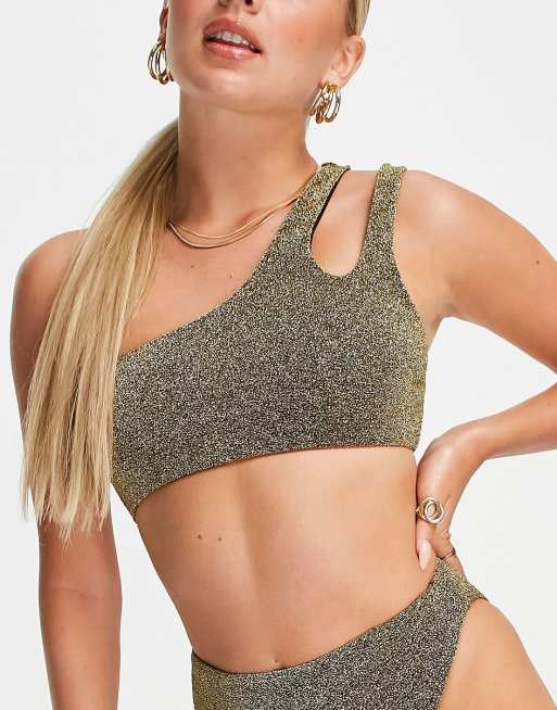 ASOS DESIGN - Mix and Match - Sort oneshoulder-bikinitop med guldfarvet glimmer