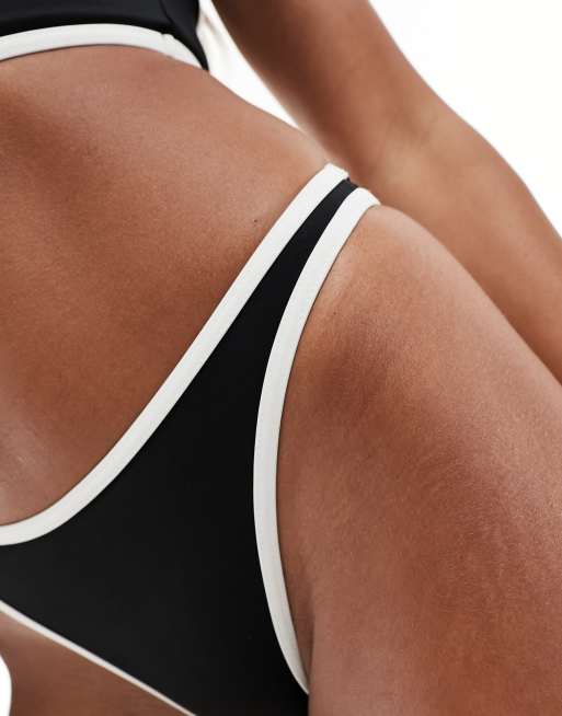 ASOS DESIGN - Mix and match - Sorte hipster-bikinitrusser med høj benskæring og kontrasterende bånd , 2 af 4