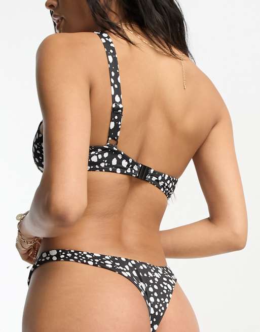 ASOS DESIGN – Mix and Match – Tanga-Bikinihose mit schwarz-weißem Punkteprint , 3 von 4