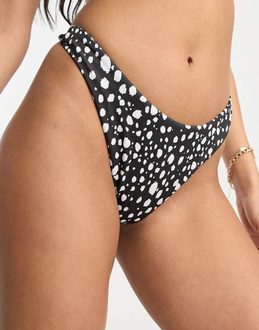 ASOS DESIGN – Mix and Match – Tanga-Bikinihose mit schwarz-weißem Punkteprint , 4 von 4