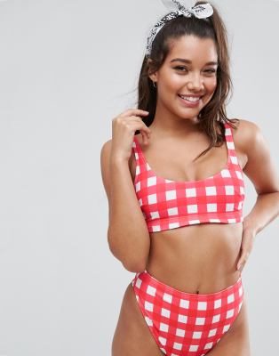 red and white checkered bikini