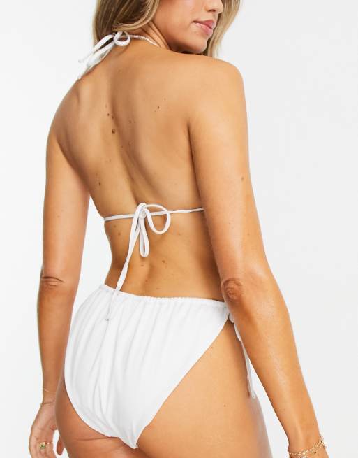 ASOS DESIGN mix and match tie front triangle bikini top in white ASOS