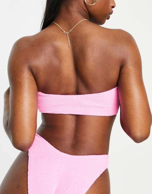 ASOS DESIGN - Mix and Match - Top bikini rosa a fascia stropicciato con nodo frontale, 2 di 4