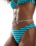 [ASOS DESIGN] ASOS DESIGN Mix and Match towelling high leg hipster bikini bottoms in blue and green stripe-Multi 18 Green Stripe