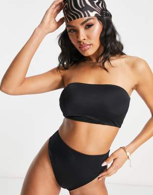 ASOS DESIGN – Mix and Match – Trägerloses Bikinioberteil in Schwarz aus glattem Stoff 