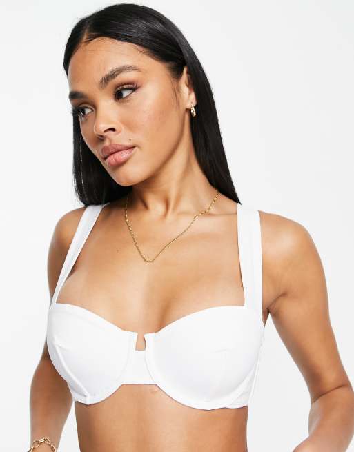 ASOS DESIGN Fuller Bust Mix And Match Underwired Balconette Bikini Top In  White for Women