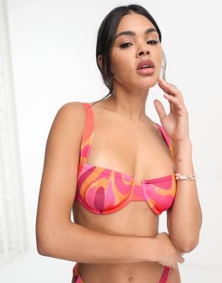 Asos Design Mix And Match Underwired Bikini Top In Abstract Swirl Print-multi