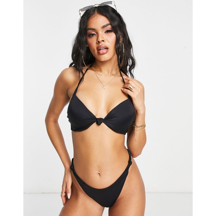 ASOS DESIGN Mix and Match Strappy Moulded Triangle Bikini Top with Hook and  Eye