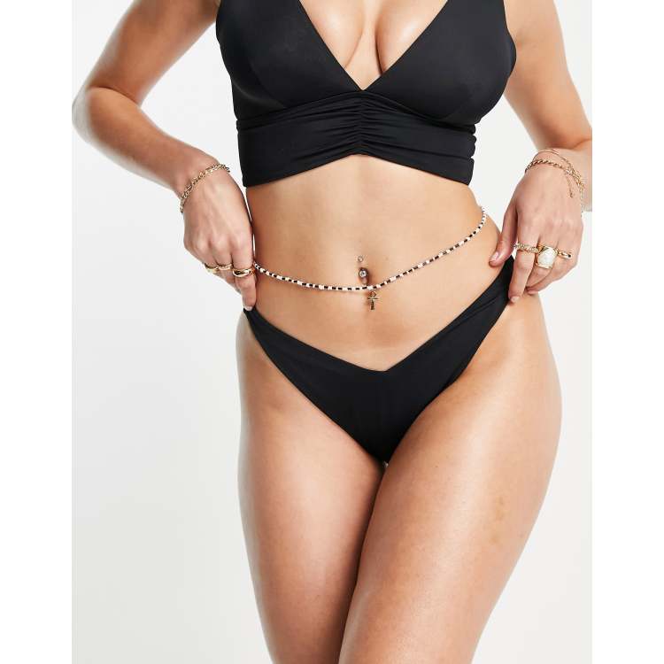 ASOS DESIGN hipster bikini bottom in black wet look