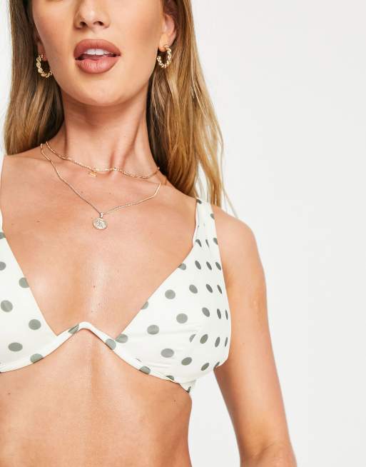 ASOS DESIGN mix and match V underwire bikini top in ivory khaki spot  , 3 of 4