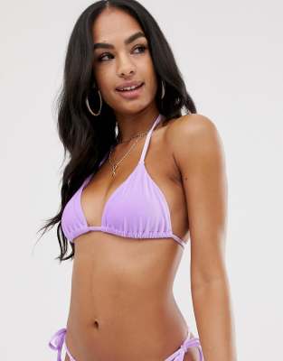 ASOS DESIGN mix and match velvet triangle bikini top in lilac