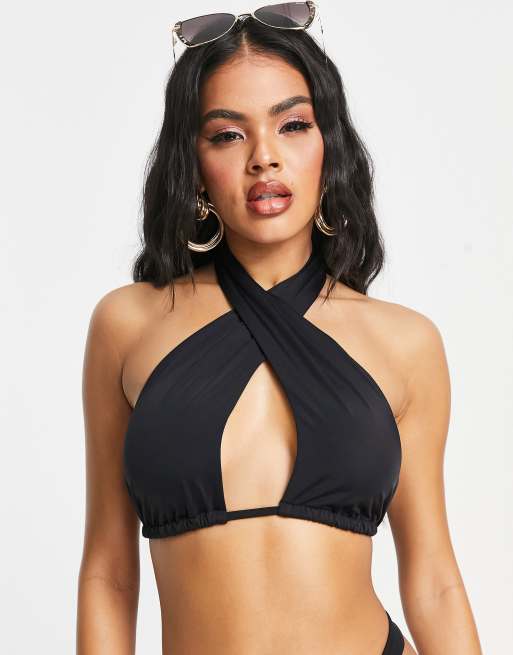 ASOS DESIGN mix and match wrap around bikini top in black