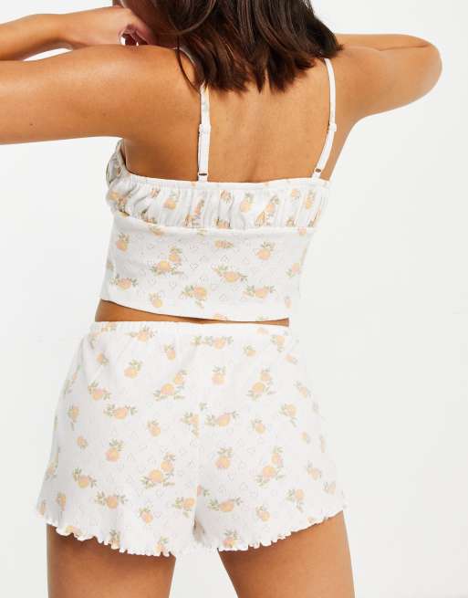 ASOS DESIGN - Mix en match - Ajourgebreide pyjamacami met bloemetjes in wit en roze, 2 van 4