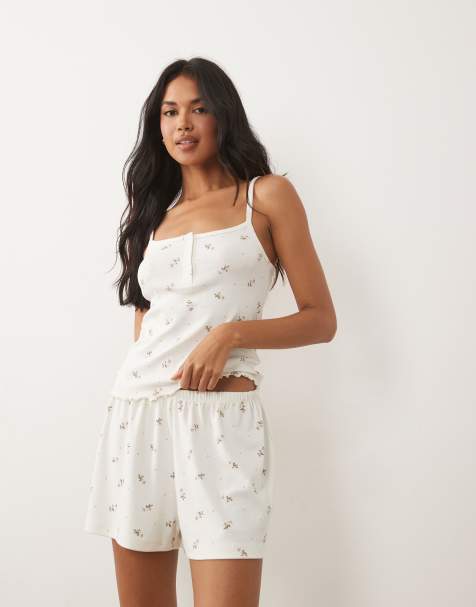 ASOS DESIGN - Mix en match - Ajourgebreide pyjamashort met roze rozenknopjesprint - view 1
