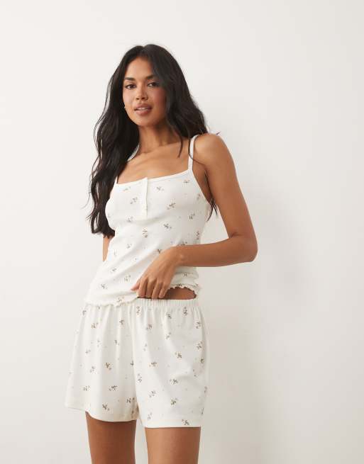 ASOS DESIGN - Mix en match - Ajourgebreide pyjama met roze met rozenknopjesprint, 3 van 6