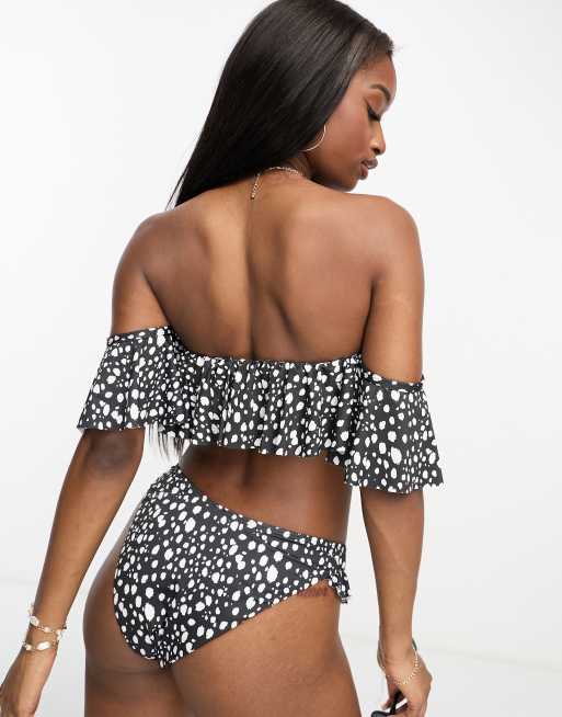 ASOS DESIGN - Mix en match - Bikinitop met blote schouders, ruches, afneembare mouwen en stippenprint , 2 van 4